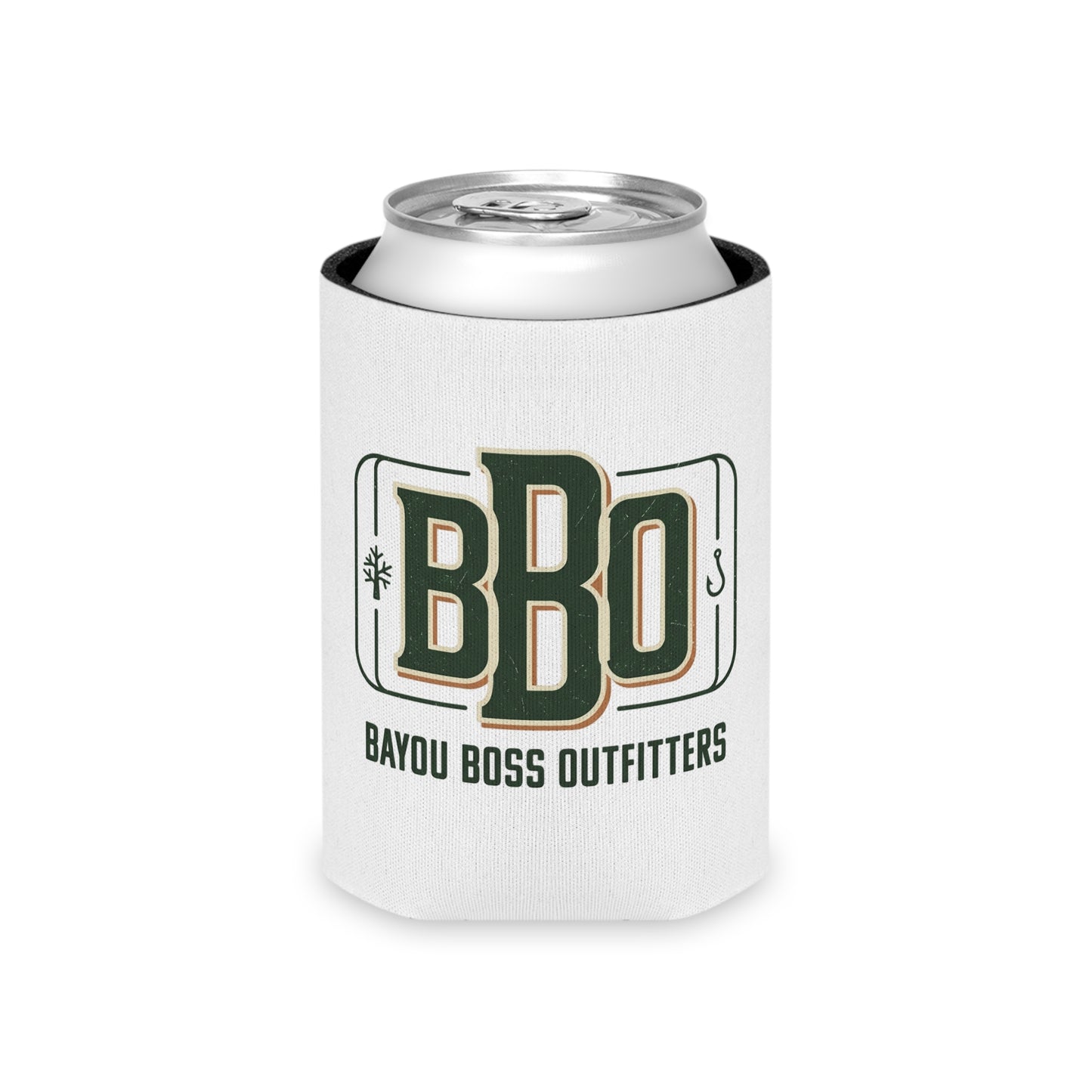 Bayou Boss Outfitters Can Cooler — Fishing & BBQ Logo Drink Koozie