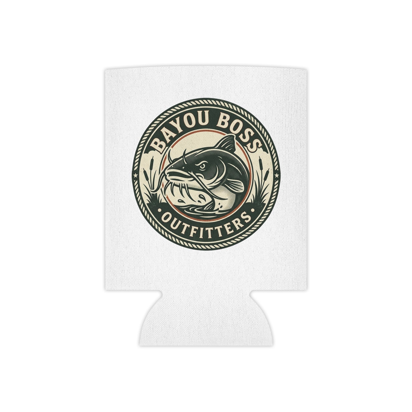 Bayou Boss Outfitters Can Cooler — Fishing & BBQ Logo Drink Koozie