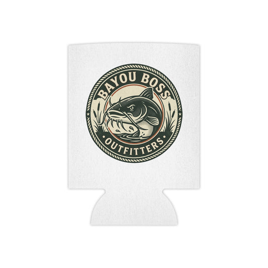 Bayou Boss Outfitters Can Cooler — Fishing & BBQ Logo Drink Koozie