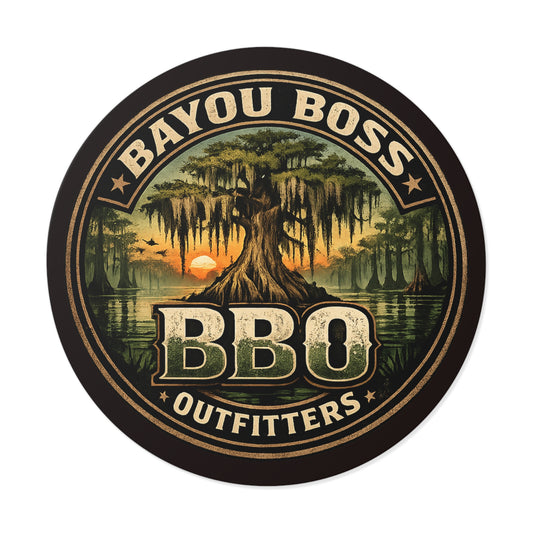 Bayou Boss Outfitters Round Vinyl Sticker — BBO Cypress Swamp Sunset